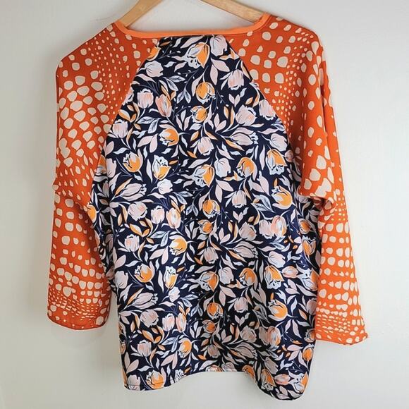 MAPA Istanbul Womens Floral V Neck Blouse size M Orange Long Sleeve - Picture 2 of 7
